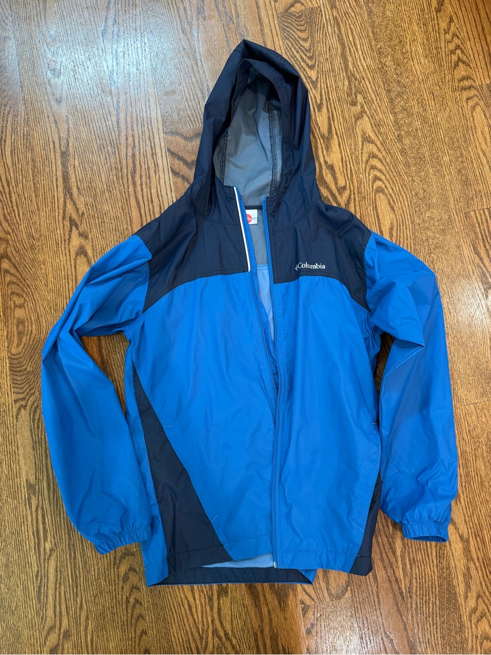 Columbia Blue and Navy Kids' Hooded Rainshell size 14/16
